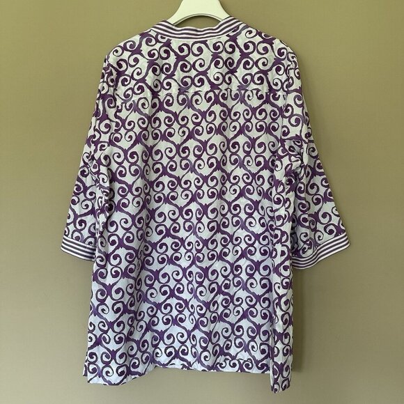 Foxcroft Wrinkle Free Tunic Top Purple 18W Women 3/4 Sleeve V-neck 100% Cotton - Picture 6 of 7